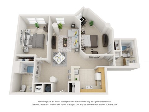a conceptual drawing of a 1 bedroom floor plan with a bathroom and a living room